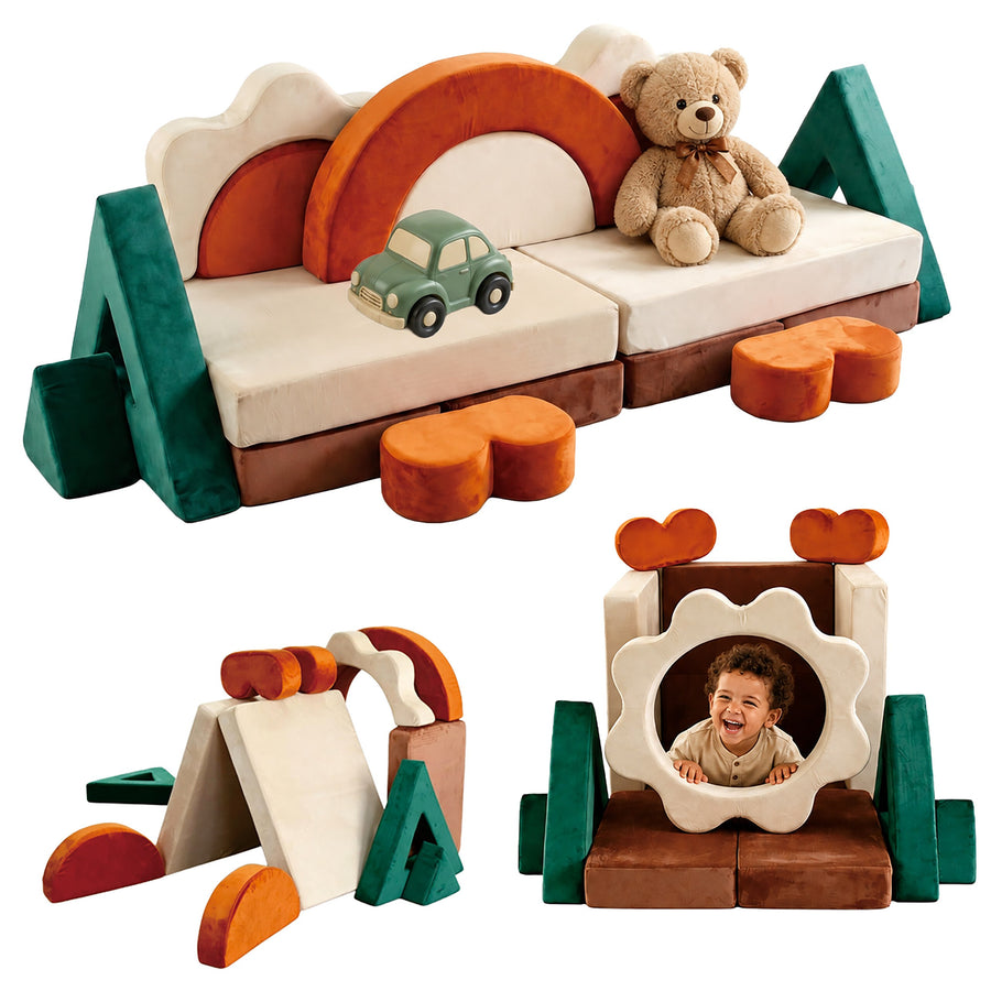 Canapé de jeu pour enfants 18 pièces velours multicolore — Monptitlou