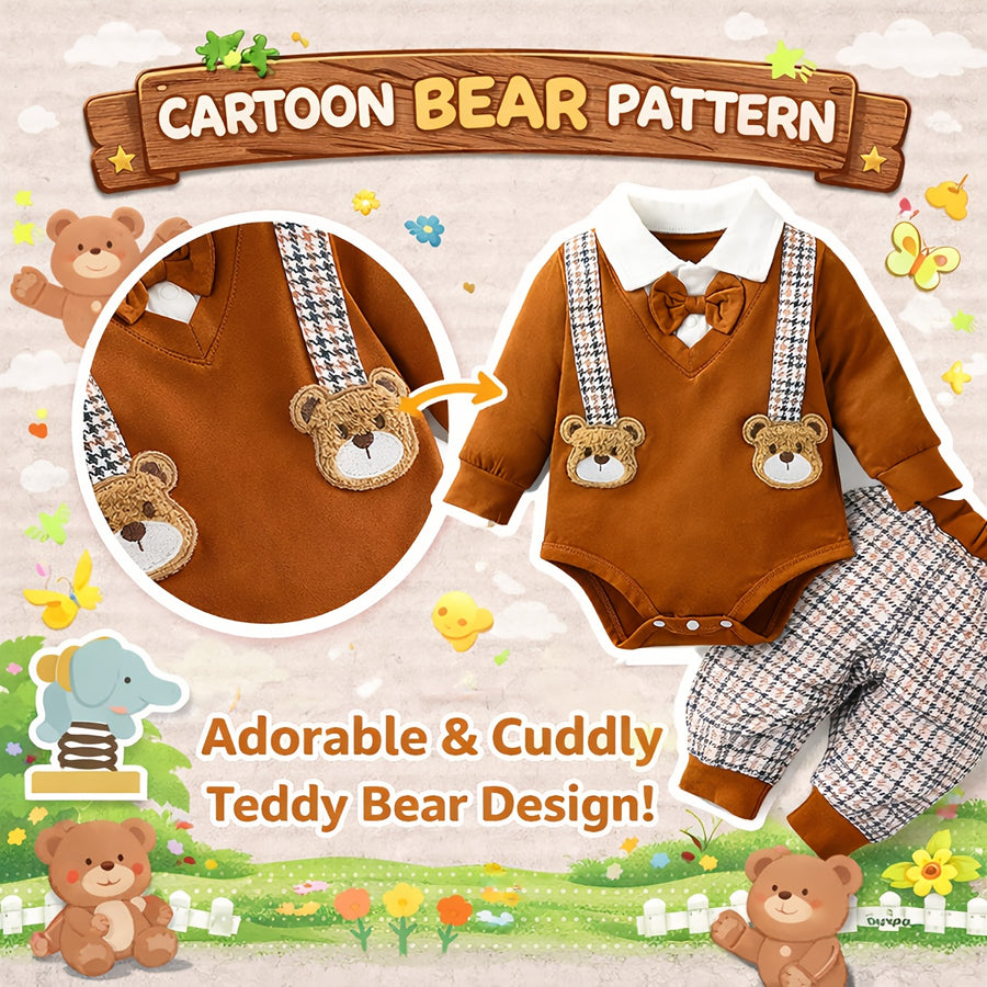 Ensemble 2 pièces pour bébé garçon, tenue ours de dessin animé — Monptitlou
