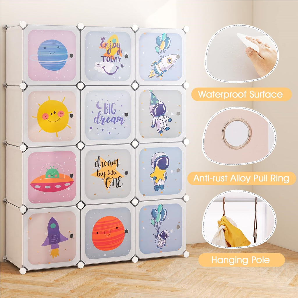Garde-robe Enfant, Système d'Étagères en Plastique avec 12 Cubes — Monptitlou