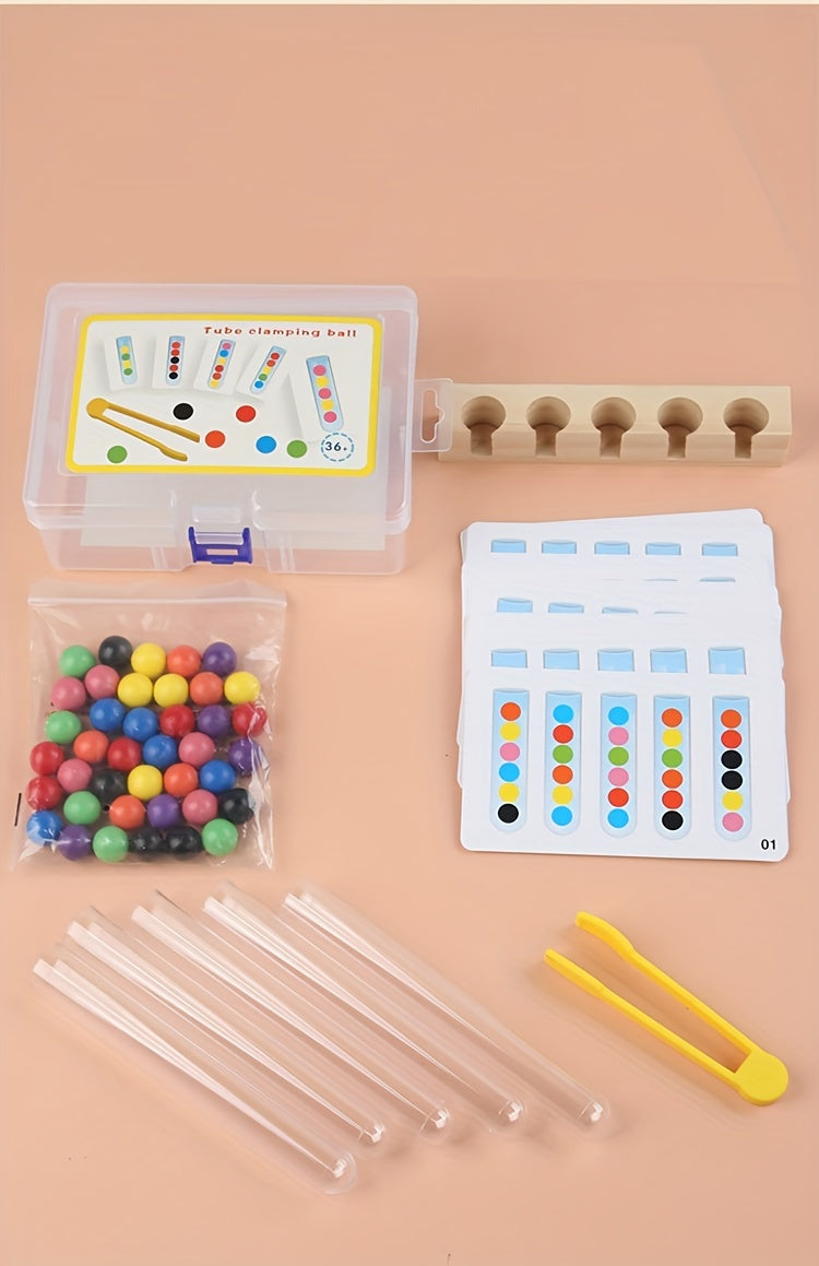 Jeu Éducatif en Bois à 5 Tubes Transparents pour le Tri de Perles — Monptitlou