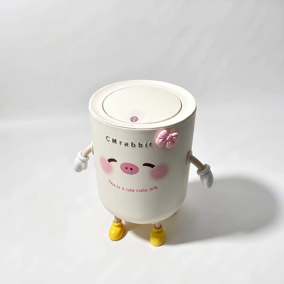 Poubelle crème à couvercle-pression, style kawaii, photo 14
