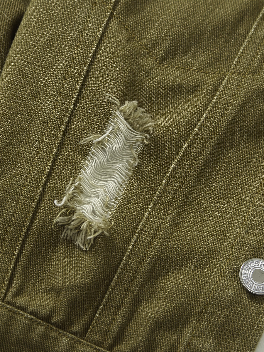 Ensemble Jeans à Manches Longues et Taille Élastique Déchiré pour — Monptitlou