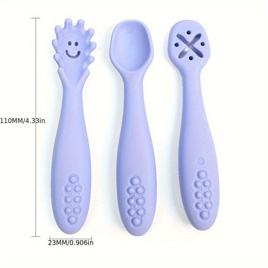 [Cuillères en silicone] 1 Ensemble de 3 Cuillères en Silicone pour Enfants, Cuillères en Silicone pour une Prise Facile,