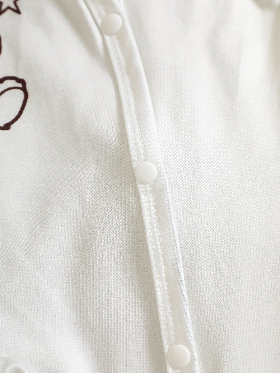 Body pour nouveau-né : rayé marron-gris + imprimé intégral petit ours + — Monptitlou