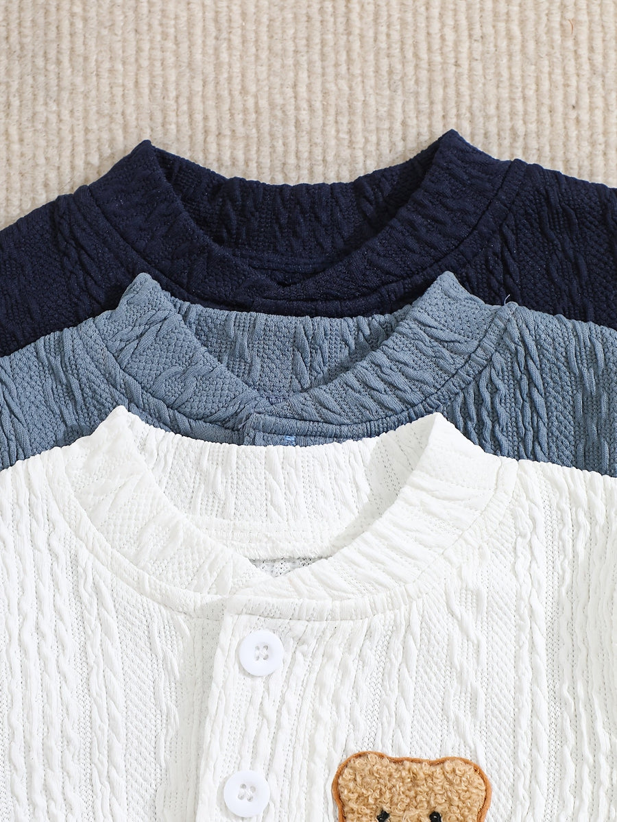 Ensemble 6 pièces pour nouveau-né motif ours brodé, texture jacquard — Monptitlou
