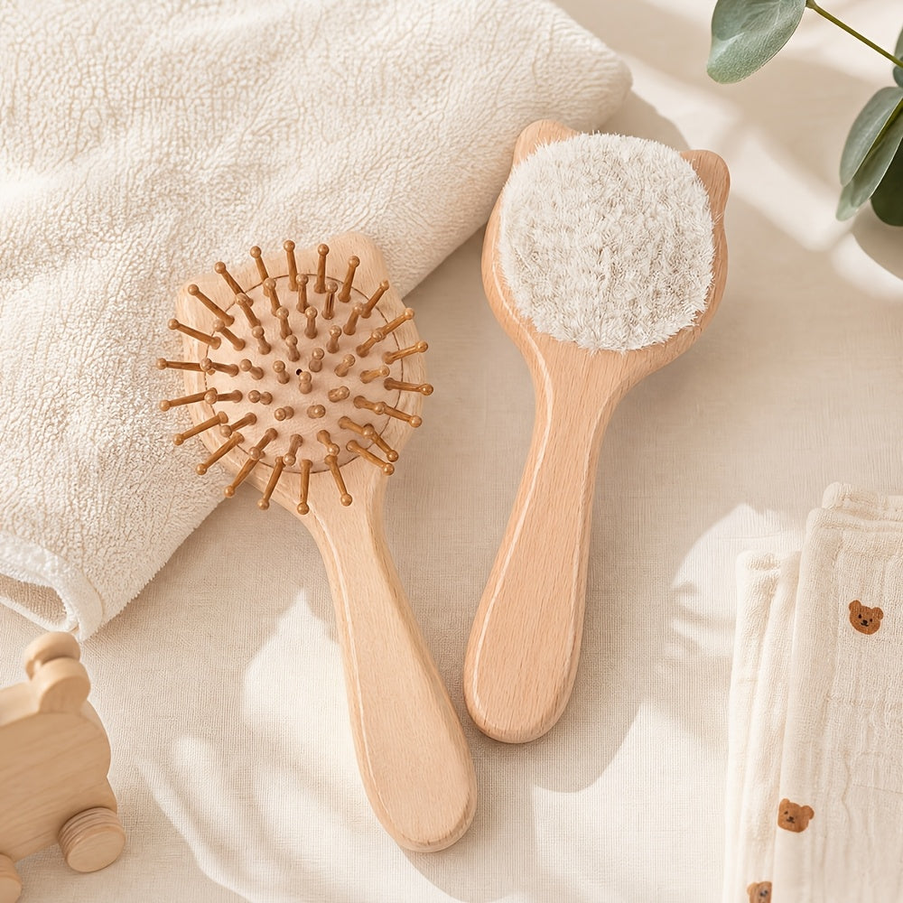 1 brosse et coussin de massage facial en bois de hêtre en forme d'ours — Monptitlou Image