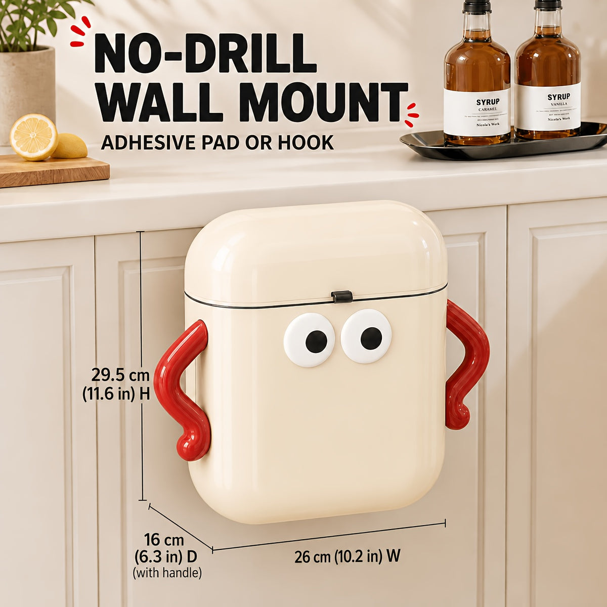 Poubelle murale à motif cartoon œil et bras courbé — Monptitlou Image
