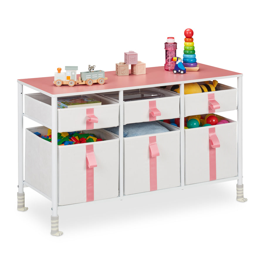 Commode pour enfants en blanc/rose - (L)100 x (H)61.5 x (P)40.5 cm — Monptitlou