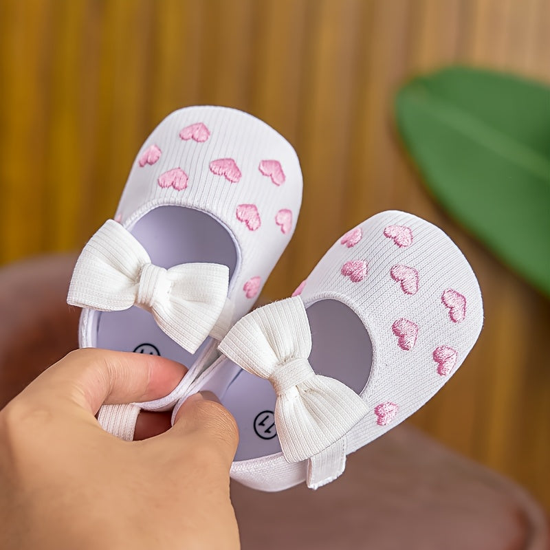 Chaussures bébé fille princesse printemps automne quatre saisons, adaptées 0-6-12 mois, semelle souple, nœud cœur scratc