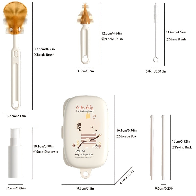 Ensemble de nettoyage de biberons portable 6 pièces, brosse à biberon — Monptitlou