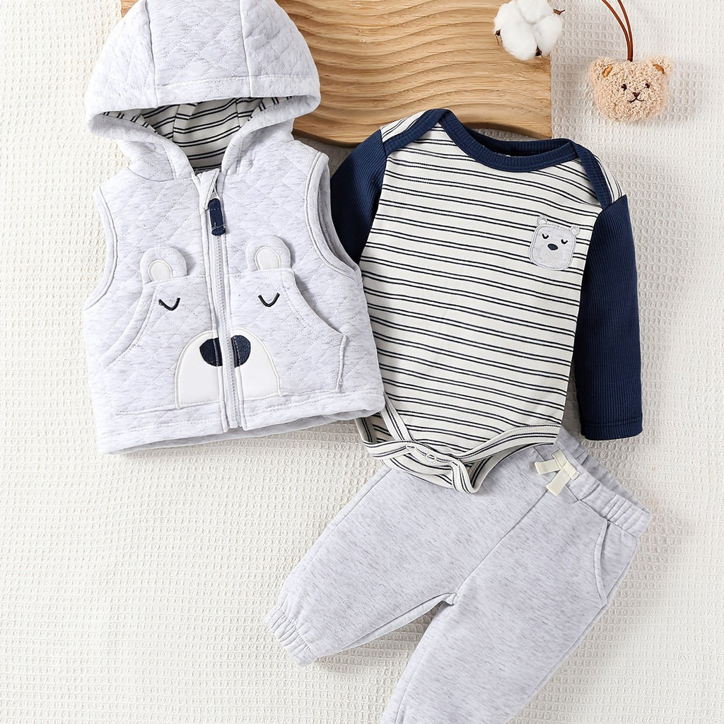 Ensemble trois pièces automne/hiver pour garçons : Gilet à capuche avec — Monptitlou