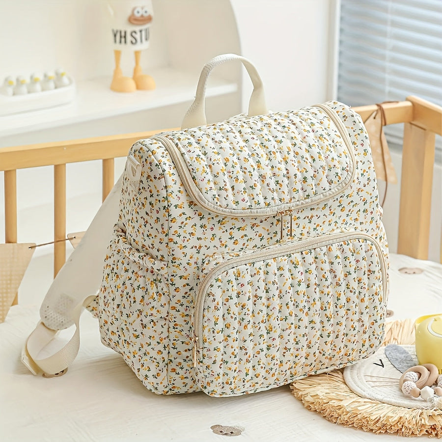 Sac à dos mère en fleurs grande capacité, sac de maternité matelassé — Monptitlou