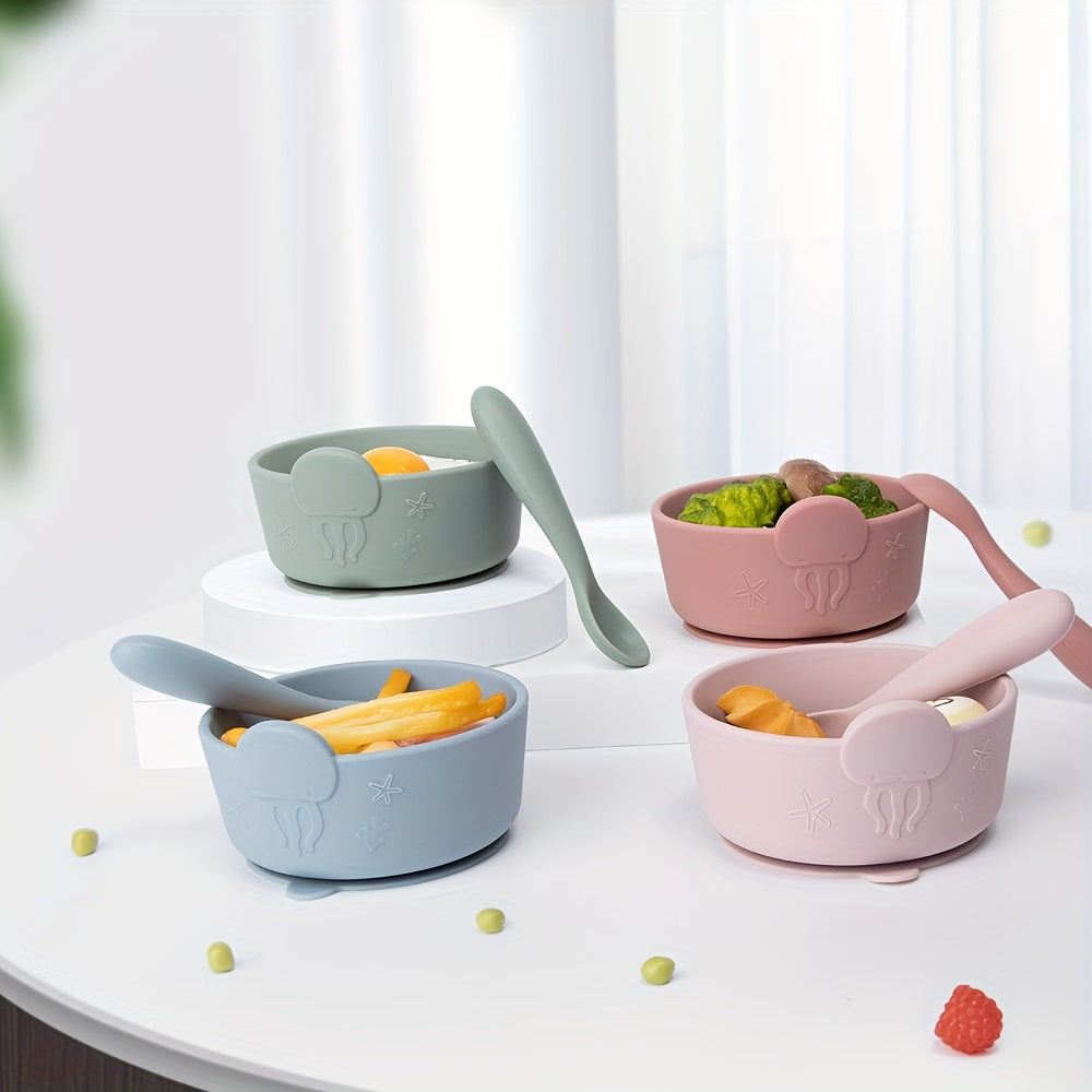 Bols en silicone alimentaire pour bébé avec ventouse, cuillère — Monptitlou