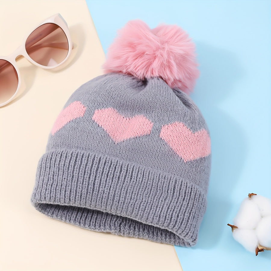 Bonnet d'hiver pour bébé, tricot jacquard épais double épaisseur avec — Monptitlou