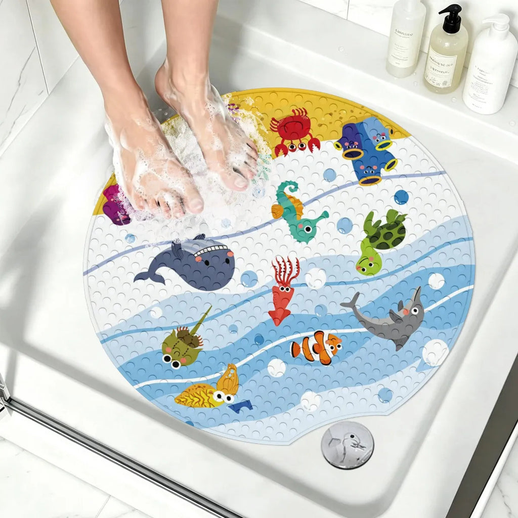 Tapis de salle de bain rond avec encoche, motif animal marin cartoon — Monptitlou