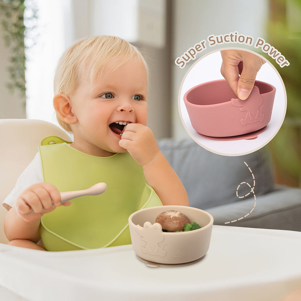 Sets d'alimentation pour enfants : bol et cuillère en silicone avec — Monptitlou
