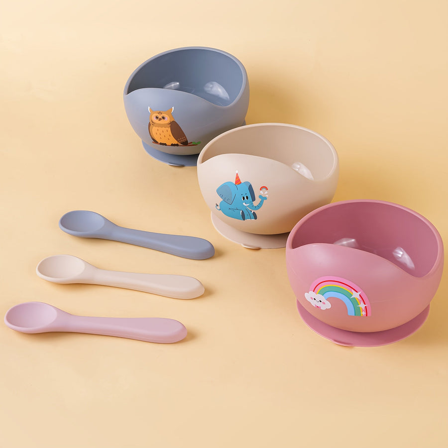 TYRY.HU Bol Bébé Personnalisé avec Ventouse - (Incluant un Bol et une Cuillère) - Début de l'Alimentation Autonome - Pre