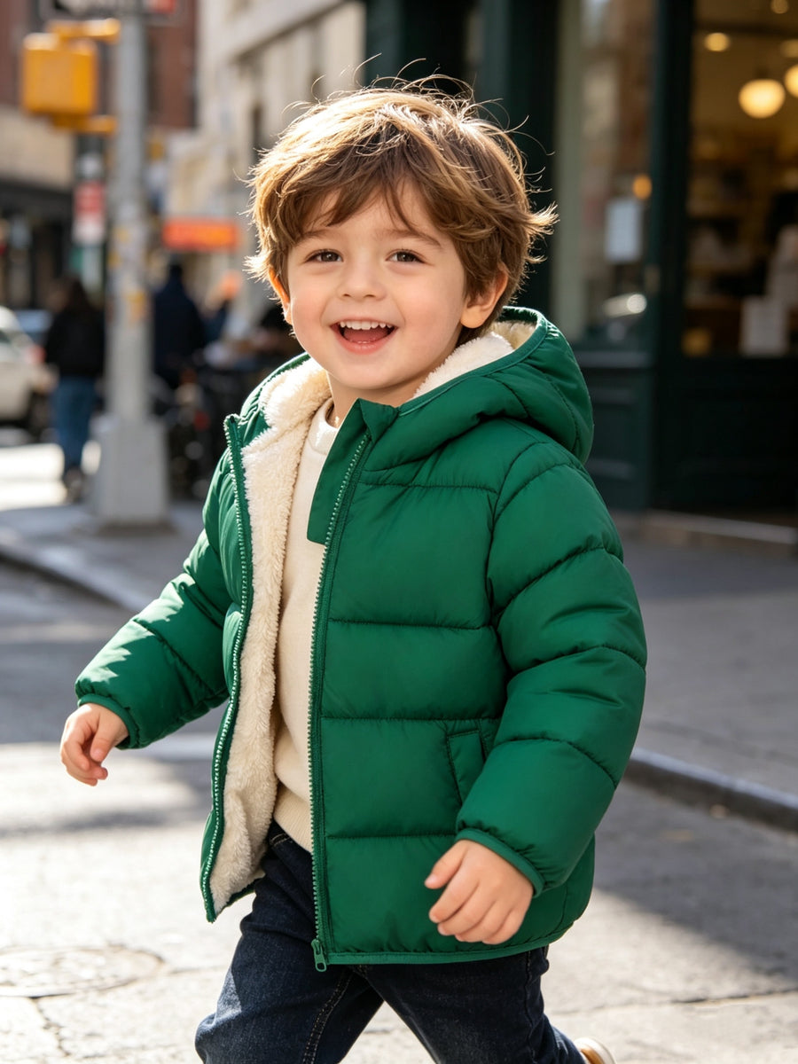 Veste d'hiver à capuche pour garçons, veste chaude légère en polaire — Monptitlou