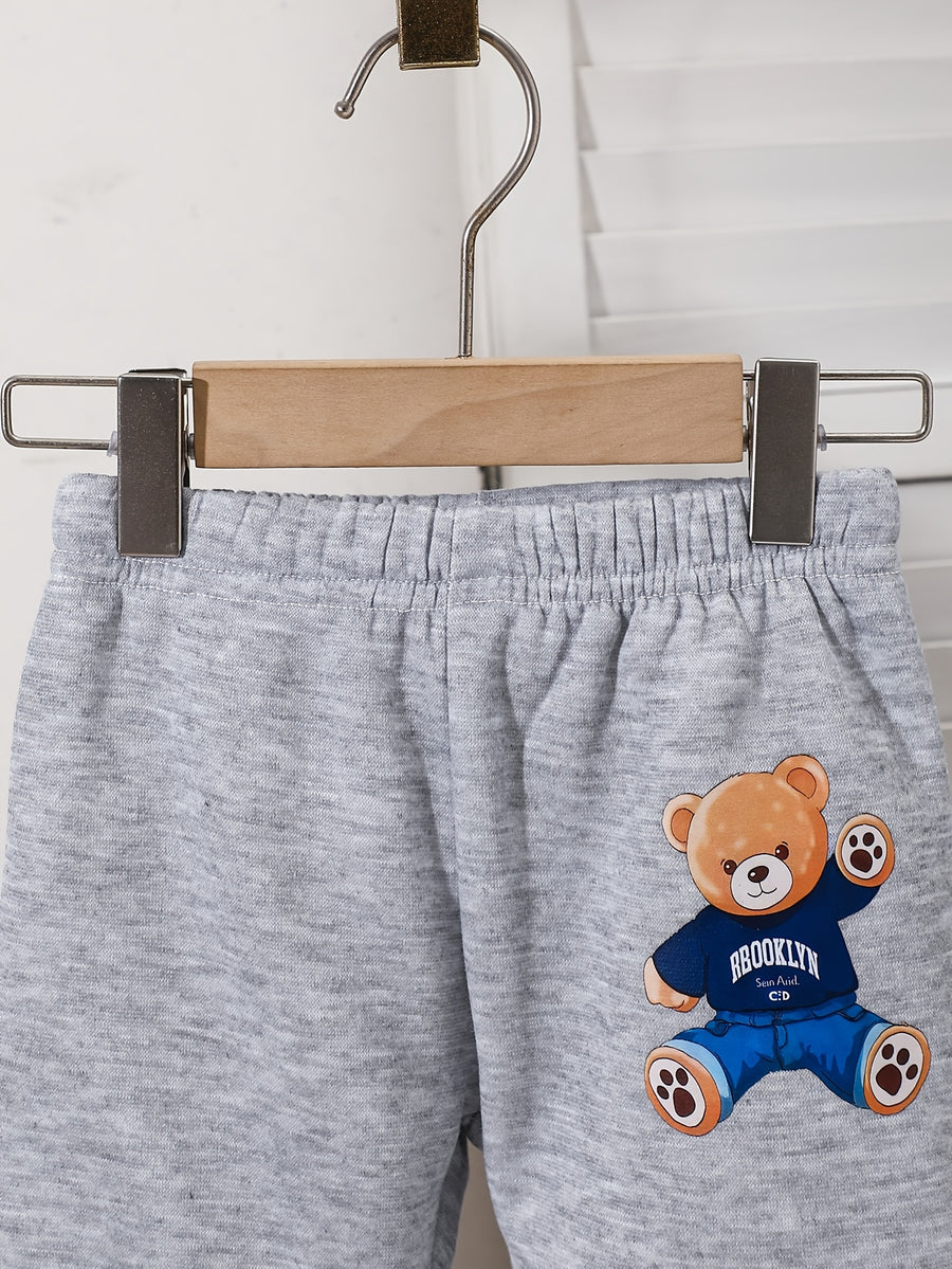 Ensemble sweat à manches longues en polaire imprimé ours cartoon rayé — Monptitlou