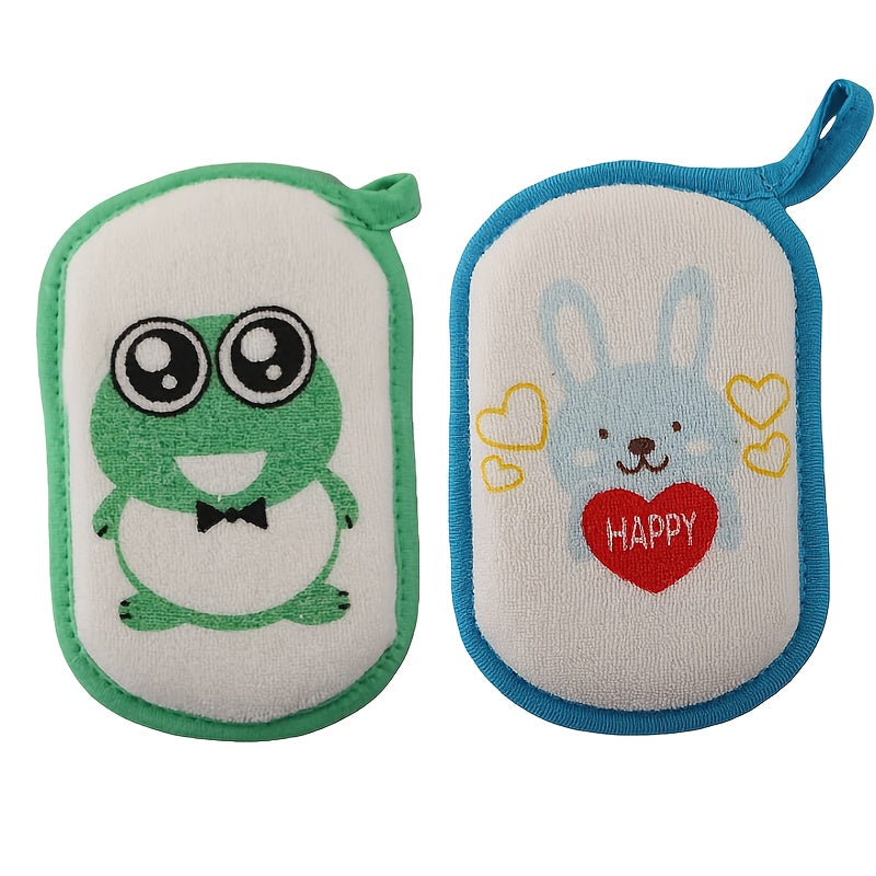 Éponges de bain grenouille et lapin dessin animé, motifs mignons — Monptitlou