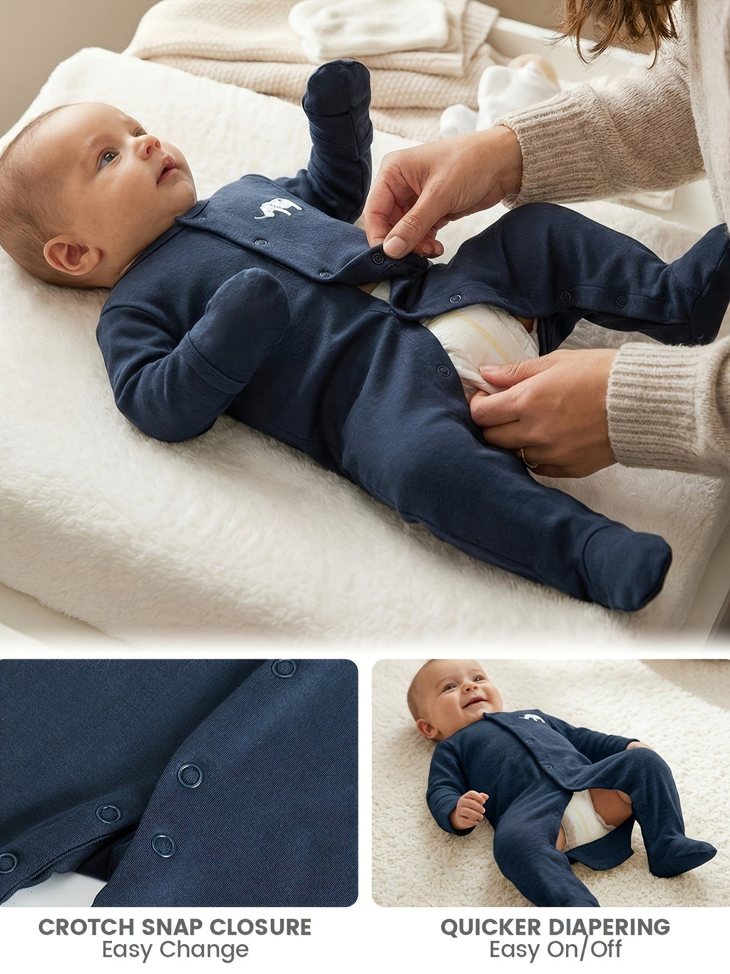 Ensemble 3 pièces pour nouveau-né : combinaison à pressions, body et pantalon | Tenue douce et respirante à manches long