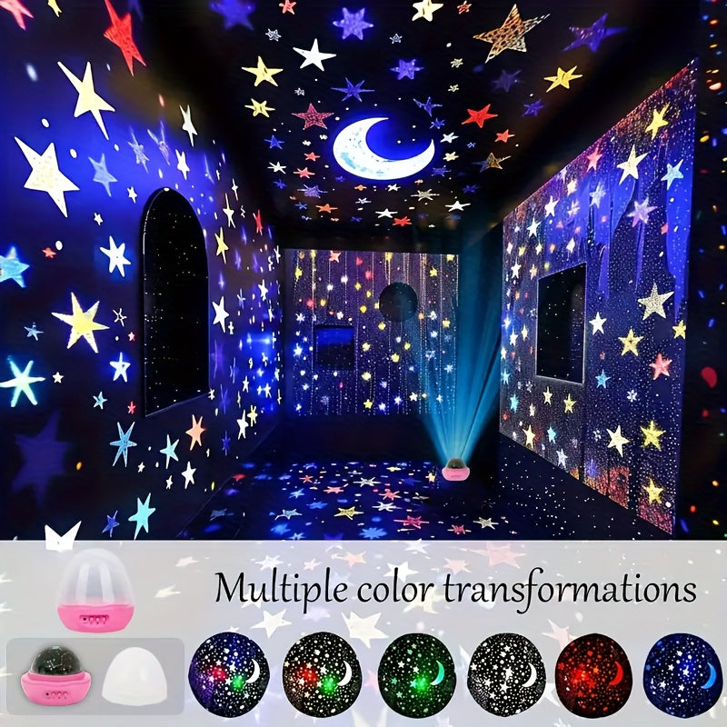 Lampe de nuit étoile et lune rose, projection rotative à 360 degrés — Monptitlou