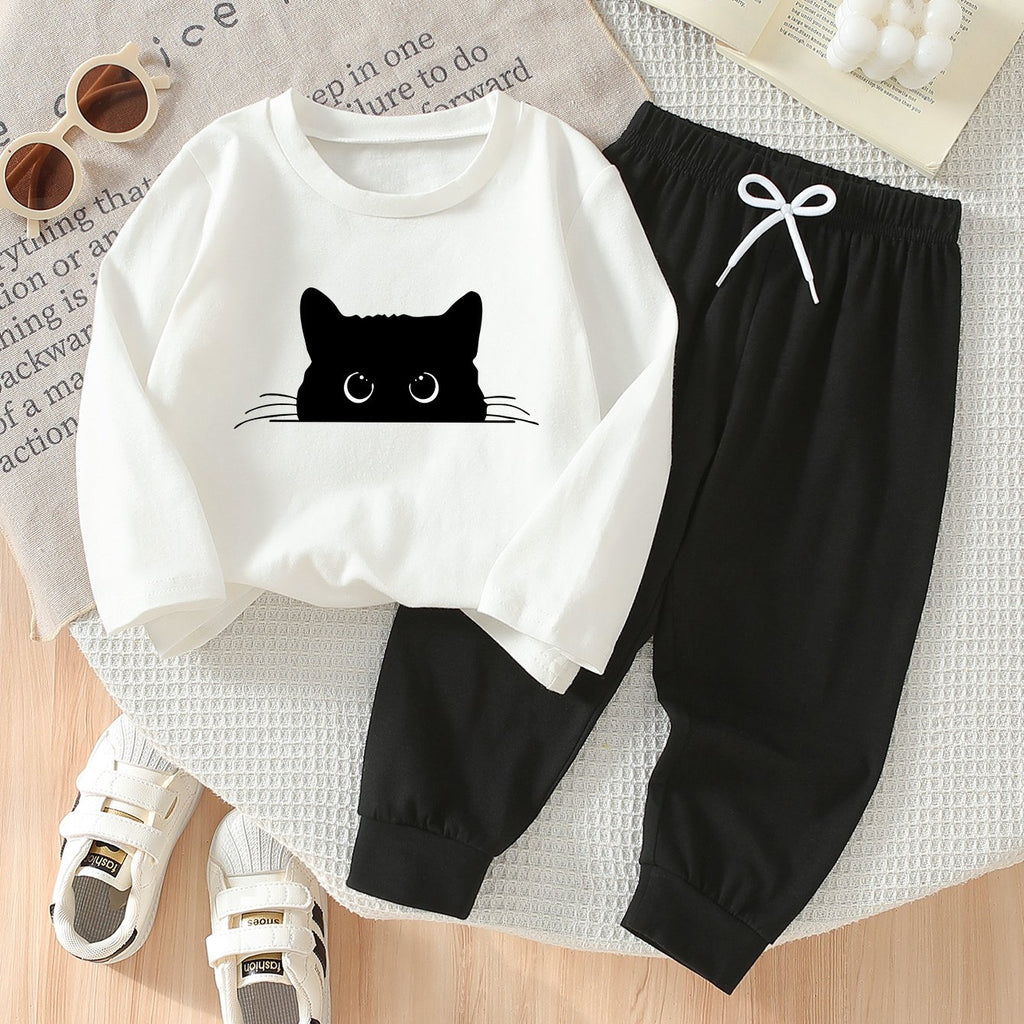 Ensemble 2 pièces printemps/automne pour garçons, imprimé chat noir — Monptitlou