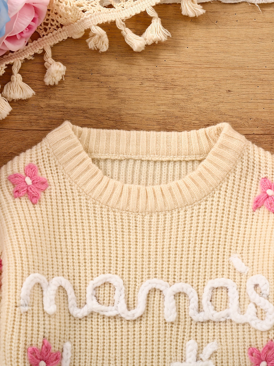 Pull à manches longues brodé à la main pour bébés filles avec lettres — Monptitlou