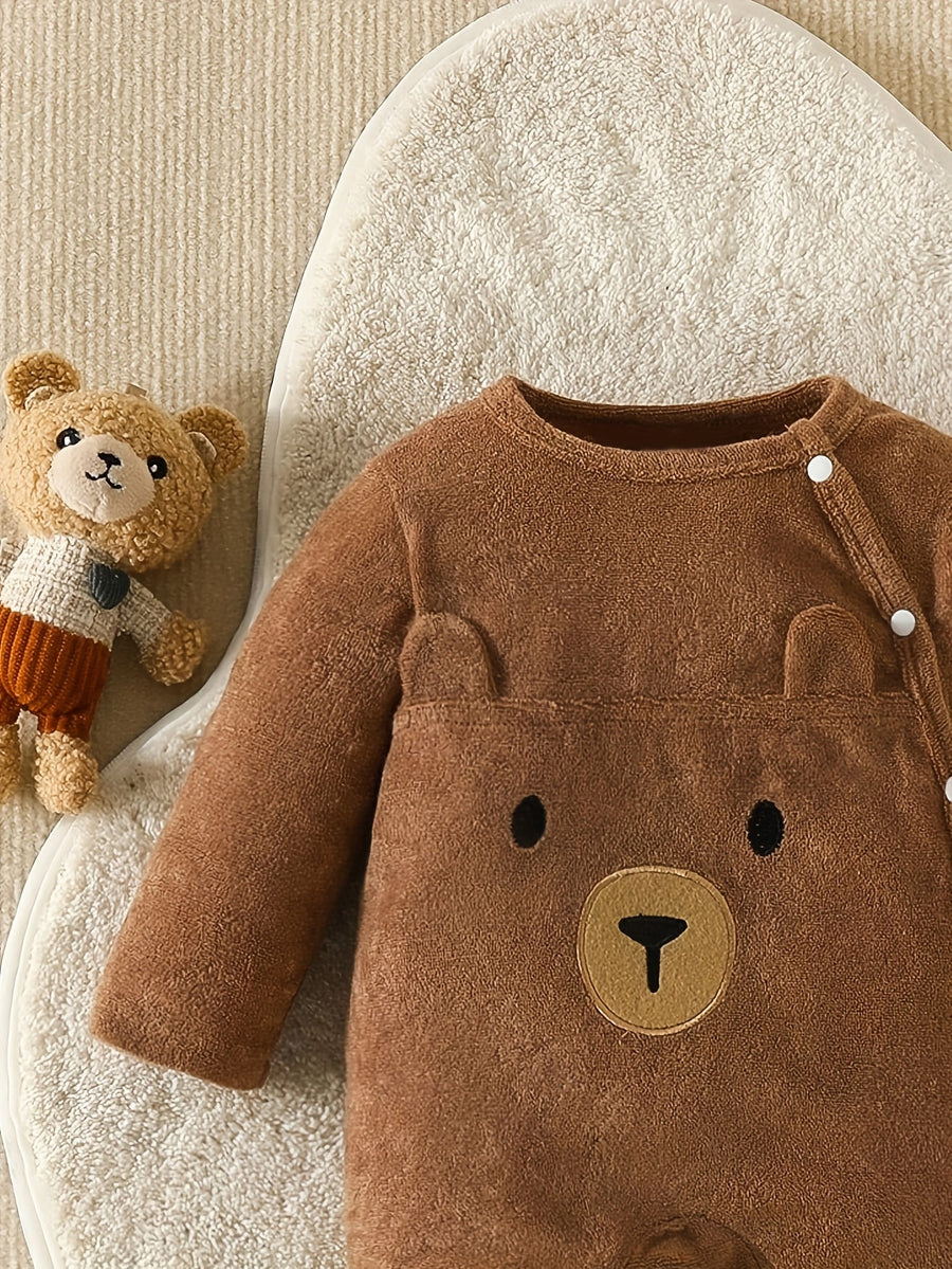 Pyjama pieds intégrés et bavoir ours brun mignon pour bébé garçon — Monptitlou