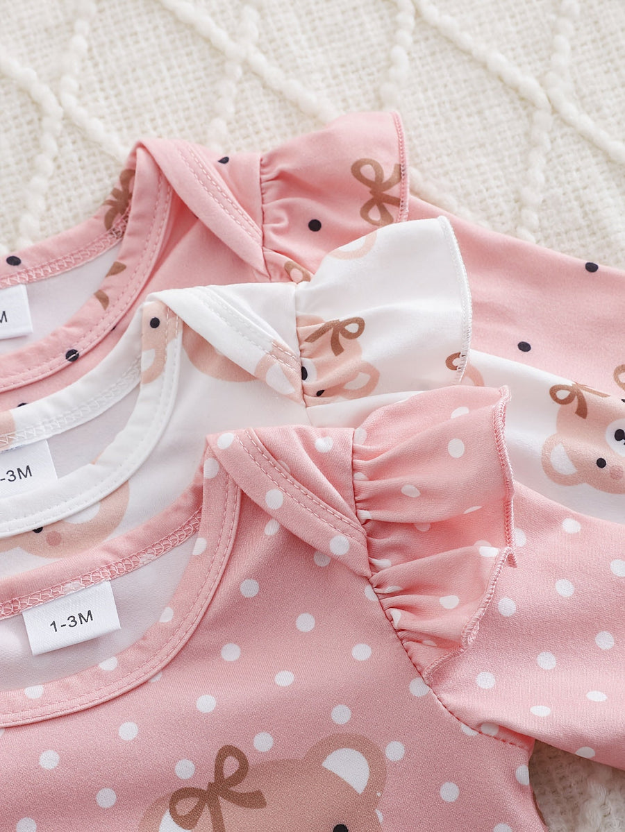 [Combi mignonne bébé fille] 3 pièces de combinaison triangulaire — Monptitlou