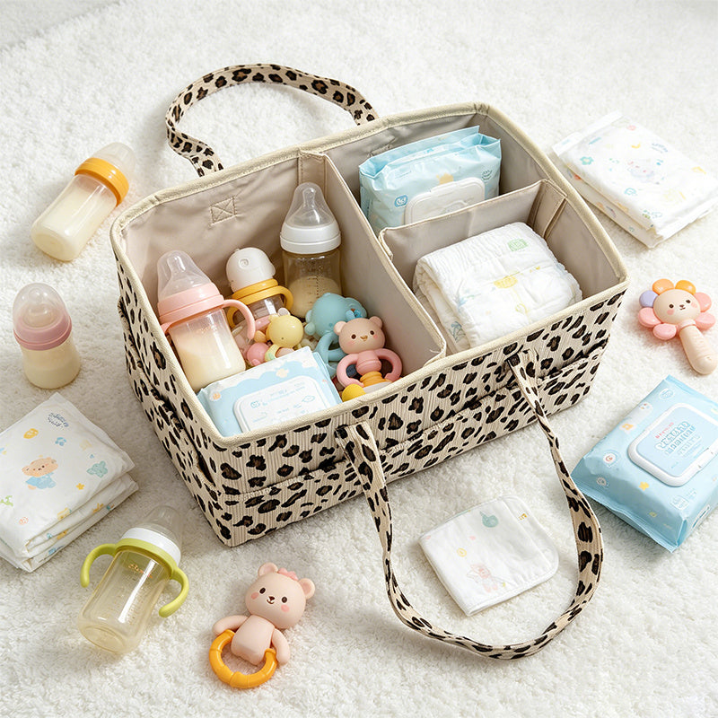 1 panier de rangement pour bébé en velours côtelé à motif léopard — Monptitlou