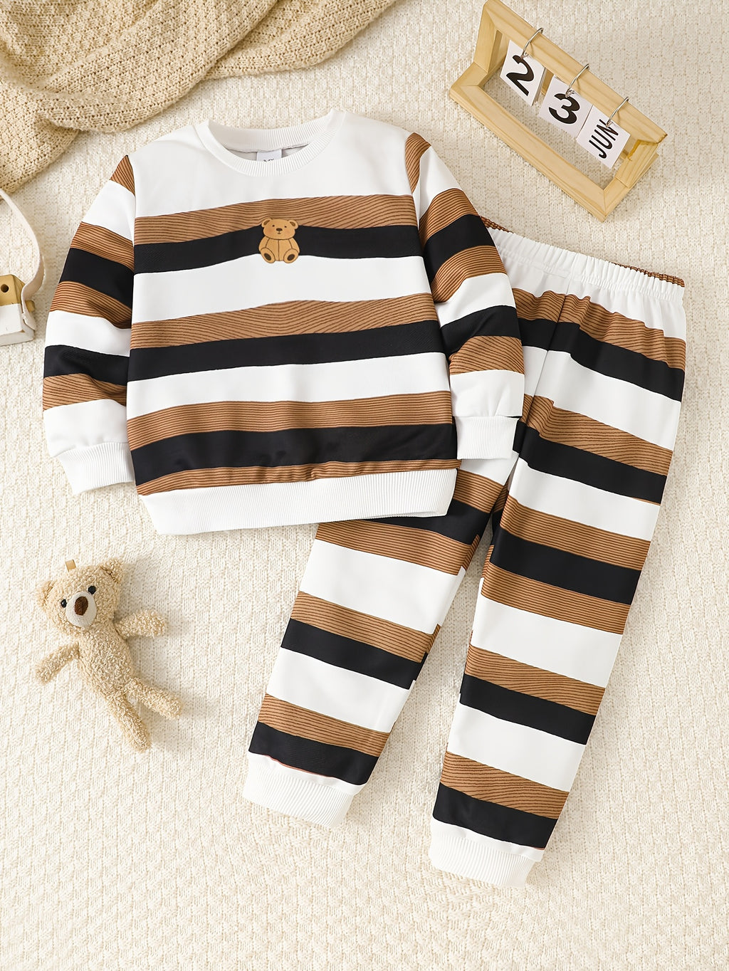 Pull et pantalon en polaire à rayures imprimées pour garçon — Monptitlou