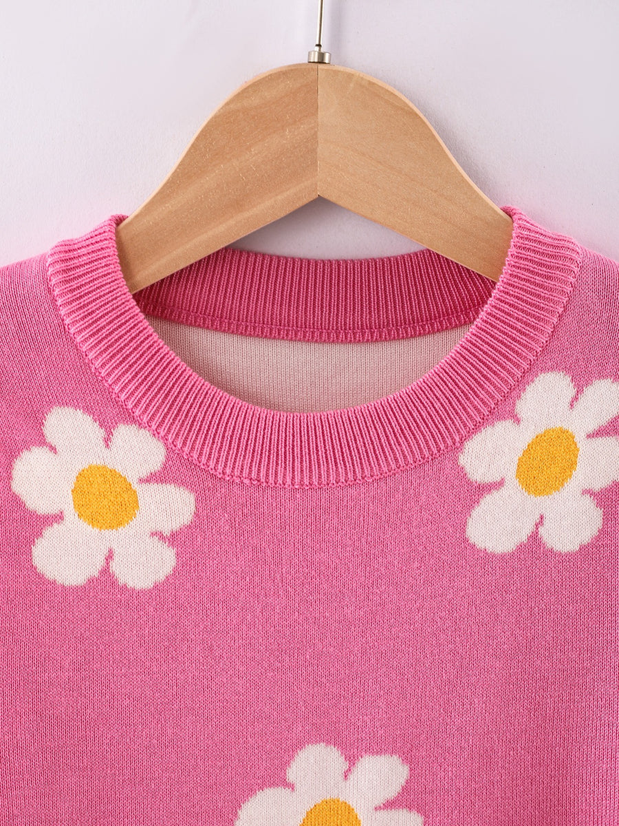 Pull col rond pour fille motif fleuri pour l'hiver — Monptitlou