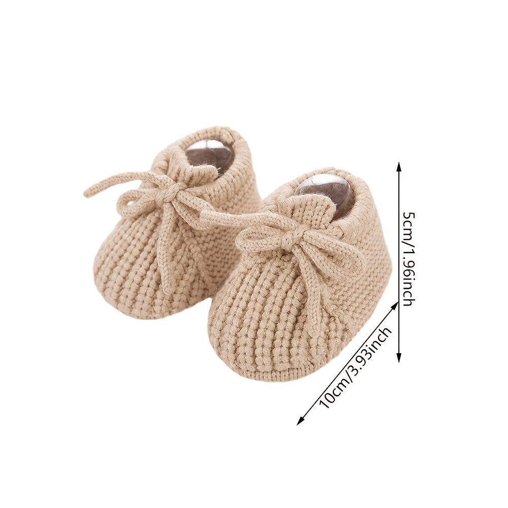 1 Paire Chaussons Crochets Nouveau-né Automne Hiver avec Nœud 0-12 Mois — Monptitlou