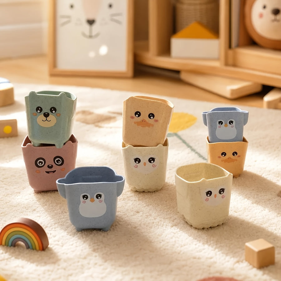 5 gobelets de rangement pour salle de bain avec animaux de dessins — Monptitlou
