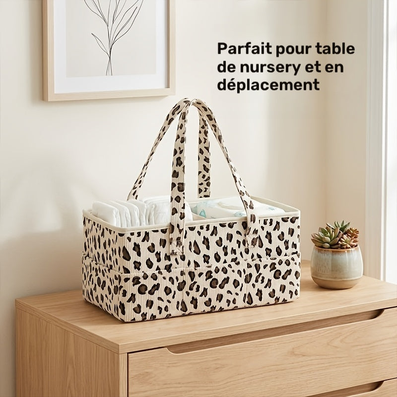 1 panier de rangement pour bébé en velours côtelé à motif léopard — Monptitlou