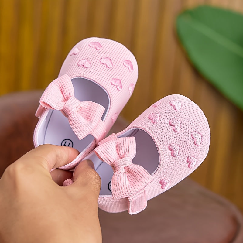 Chaussures bébé fille princesse printemps automne quatre saisons, adaptées 0-6-12 mois, semelle souple, nœud cœur scratc