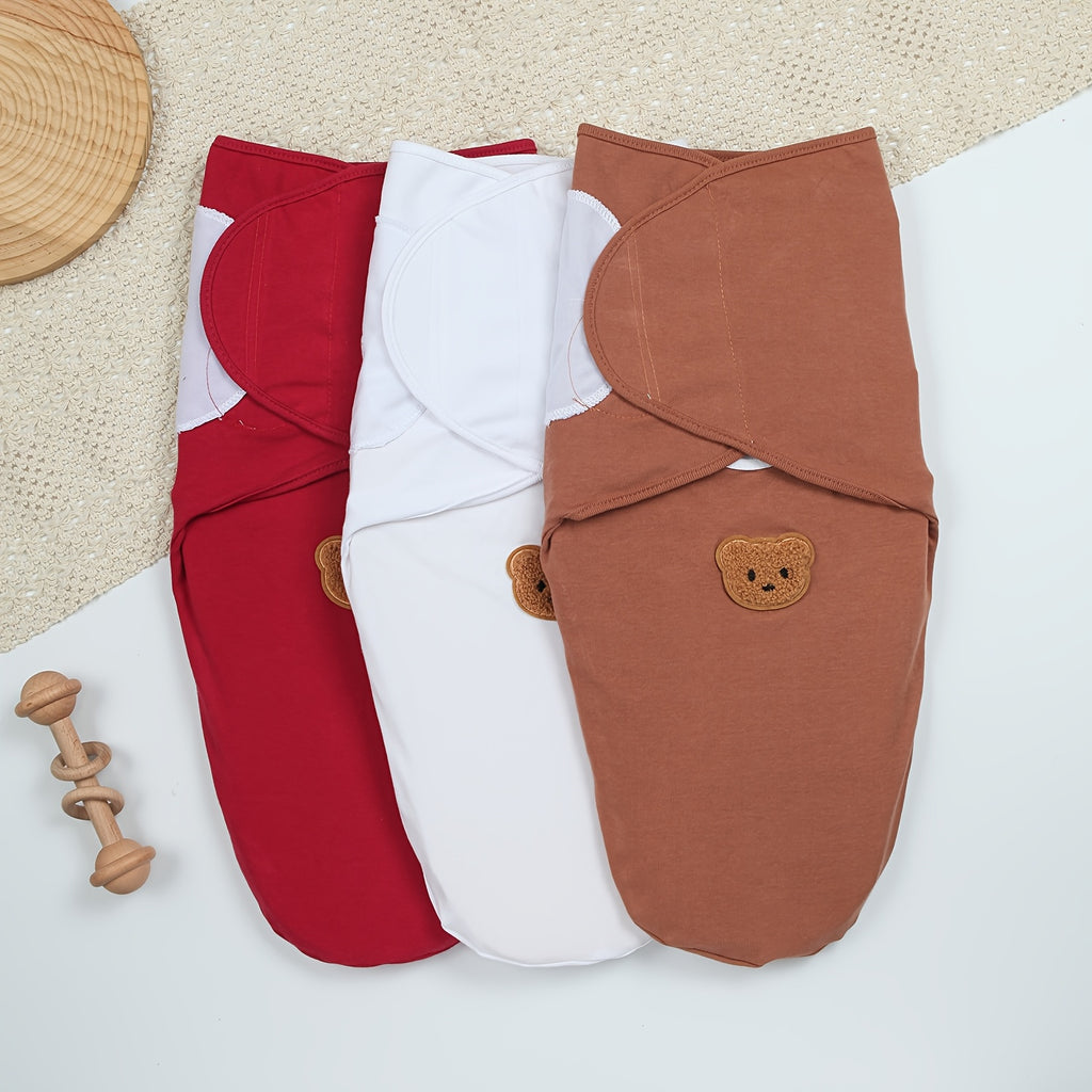 Ensemble d'emmaillotage pur pour bébé 3 pièces, motif appliqué d'ours — Monptitlou
