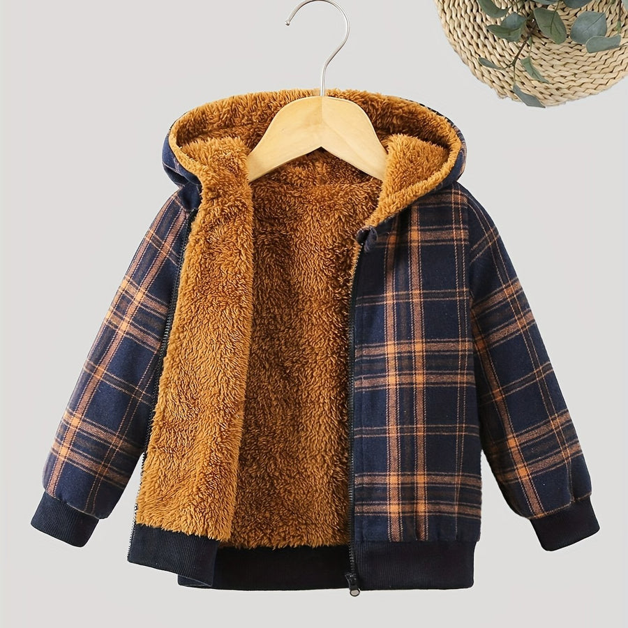 Veste à capuche épaisse doublée en polaire à imprimé carreaux pour — Monptitlou