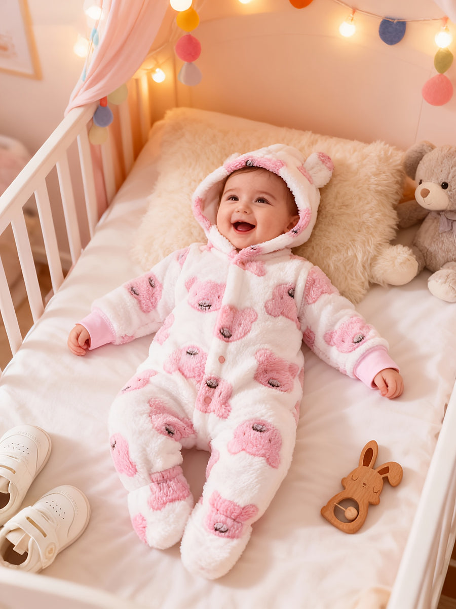 Combinaison polaire à capuche ourson pour bébé fille — Monptitlou