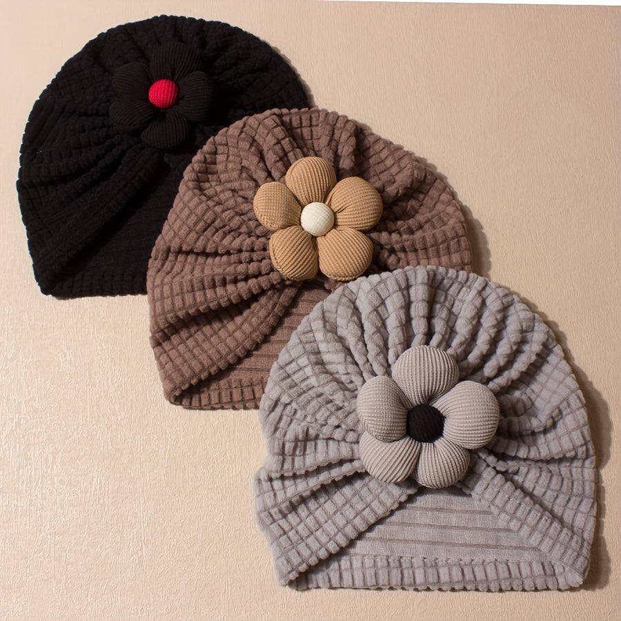 1/2/3 pièces Chapeau Turban à Rayures et Fleurs, Chaud, Confortable — Monptitlou