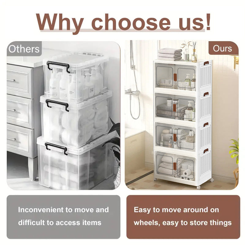 Armoire de rangement pliante style crème avec roulettes universelles — Monptitlou