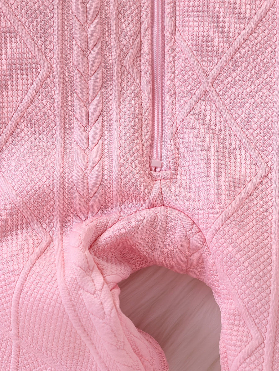 Combinaison bébé à fermeture éclair, tissu jacquard à motif fleurs 3D — Monptitlou