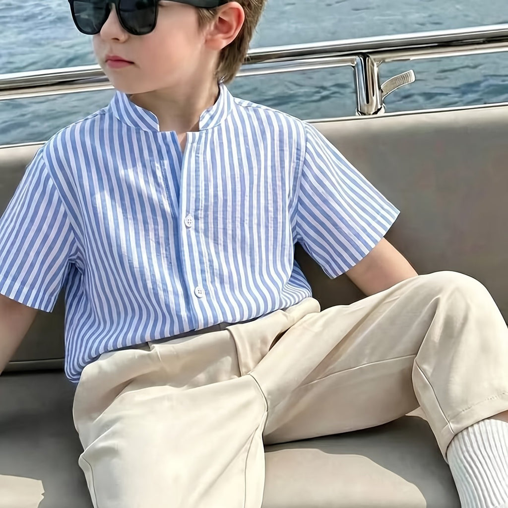 Ensemble 2 pièces 'S : Chemise décontractée à rayures et pantalon uni — Monptitlou