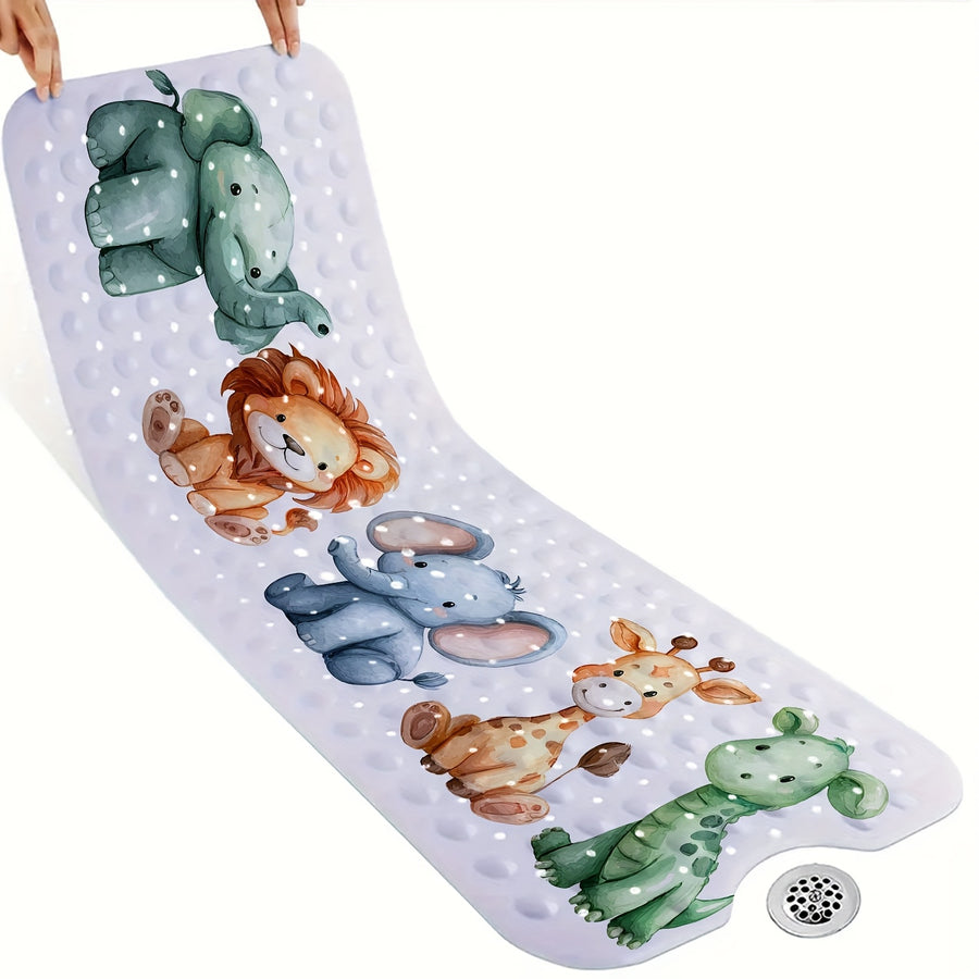 Un tapis de baignoire de salle de bain avec des motifs d'animaux — Monptitlou