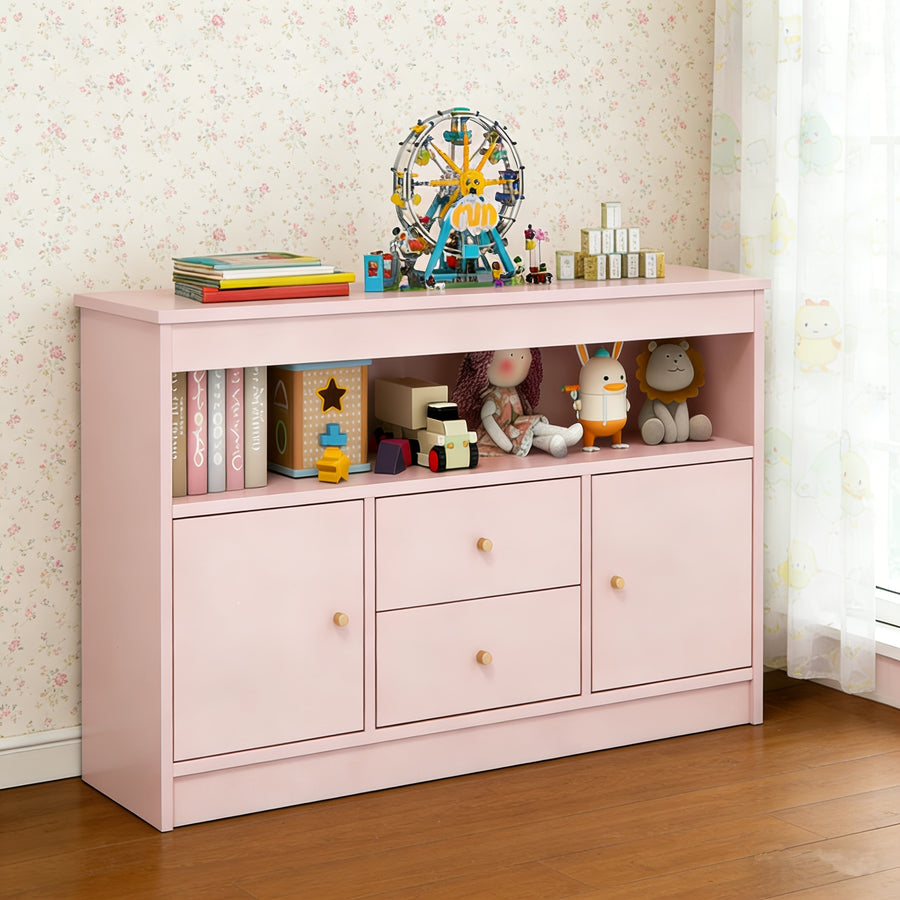 Meuble, Étagère en bois, Armoire avec 2 tiroirs et 2 portes — Monptitlou