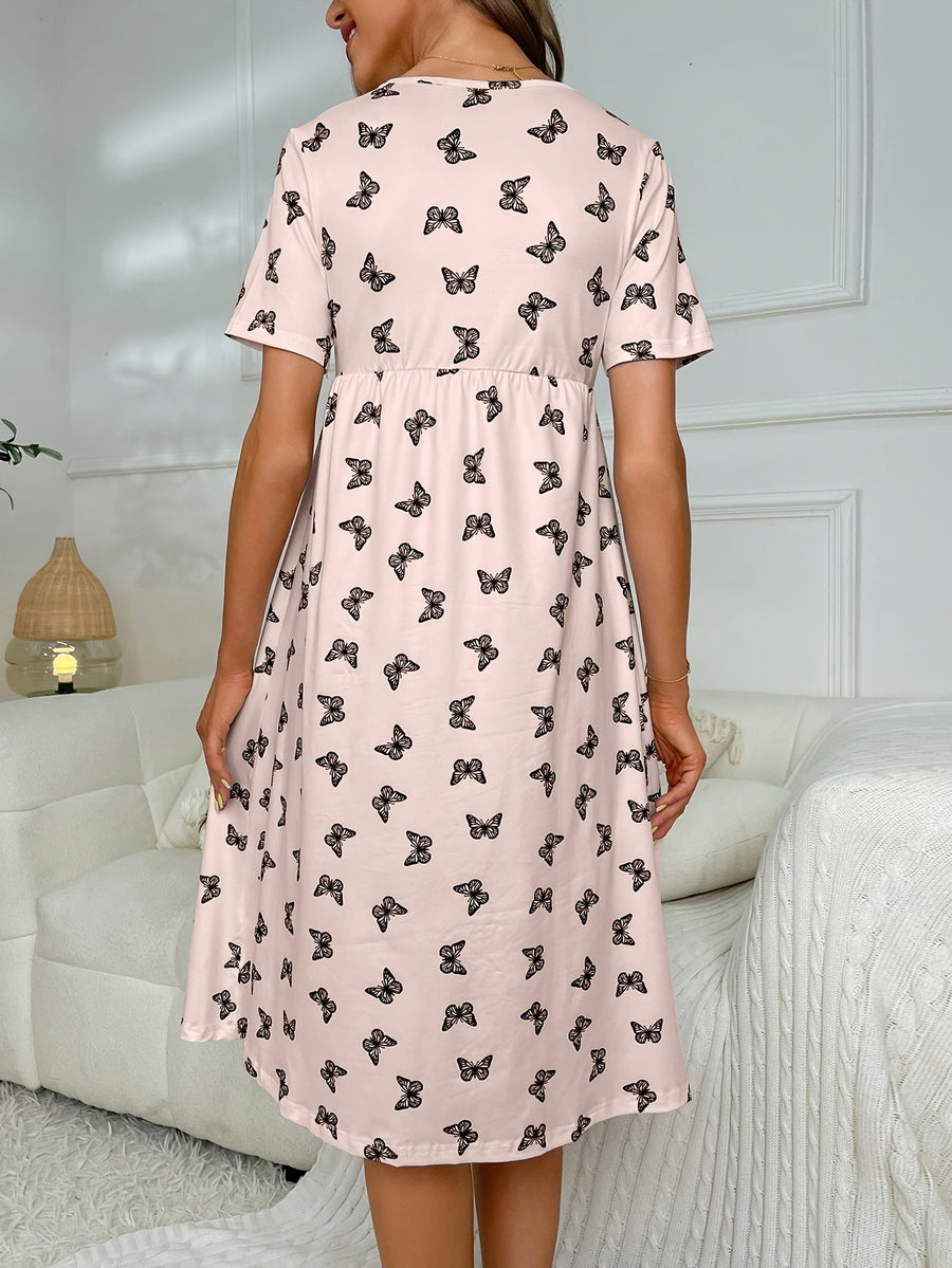 Chemise de Nuit de Grossesse - Imprimé Papillon & Dentelle — Monptitlou
