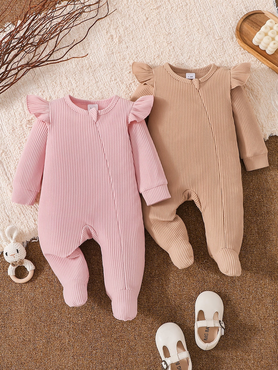 Bodys à pieds à manches longues et fermeture éclair pour bébé fille — Monptitlou