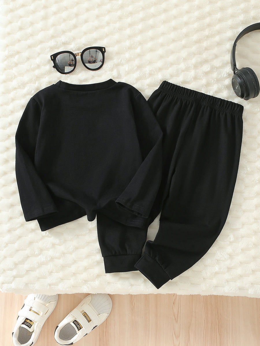 Ensemble 2 pièces printemps/automne pour garçons, imprimé chat noir