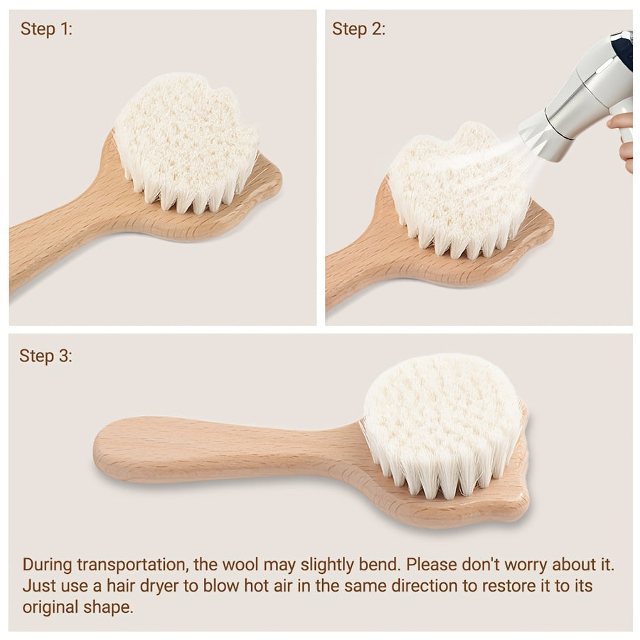 1 brosse et coussin de massage facial en bois de hêtre en forme d'ours — Monptitlou